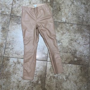 Beige Faux Leather Fleece Pants